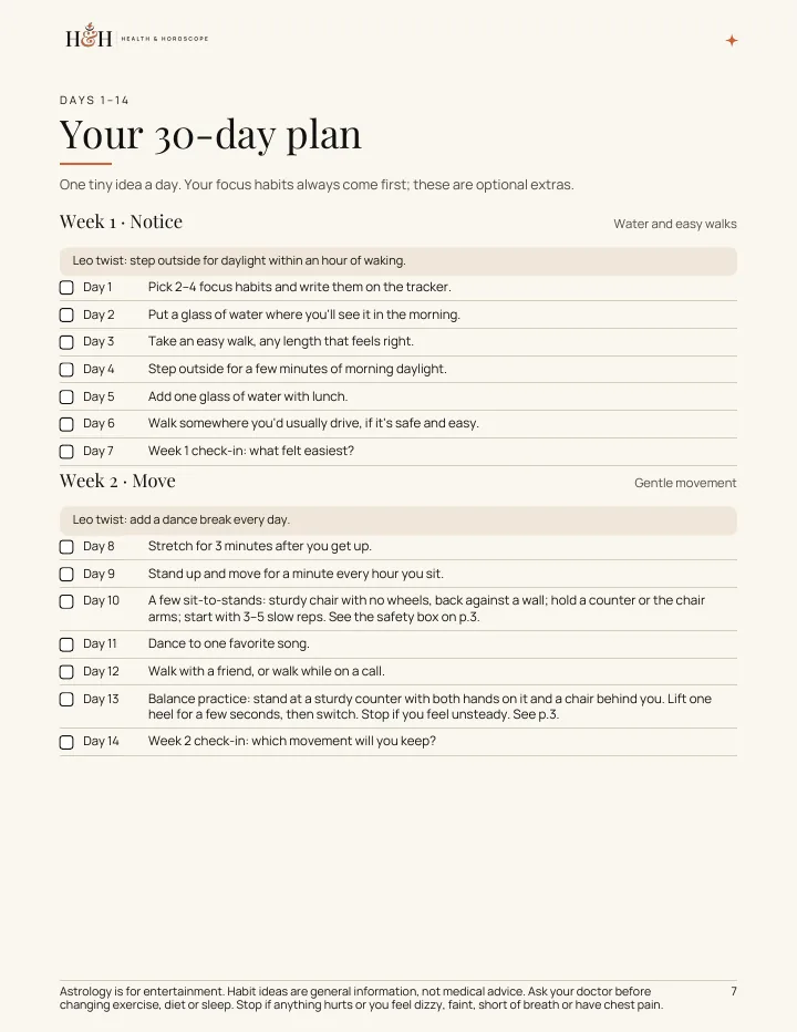 Sample page: 30-day plan, days 1 to 14
