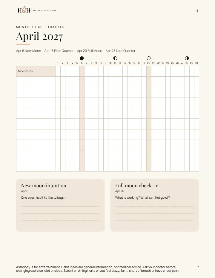 Sample page: April 2027 monthly habit tracker