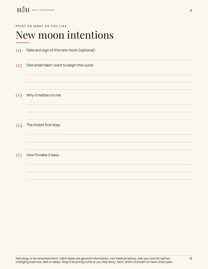 Sample page: new moon intentions